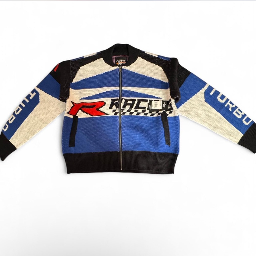 Copper Rivet Turbo Racing Zip Up Sweater Size Medium NWT & Bagged